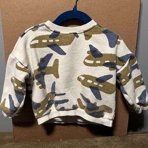 Zara Kids Airplane Print Sweatshirt - Cream, Blue, and Gold